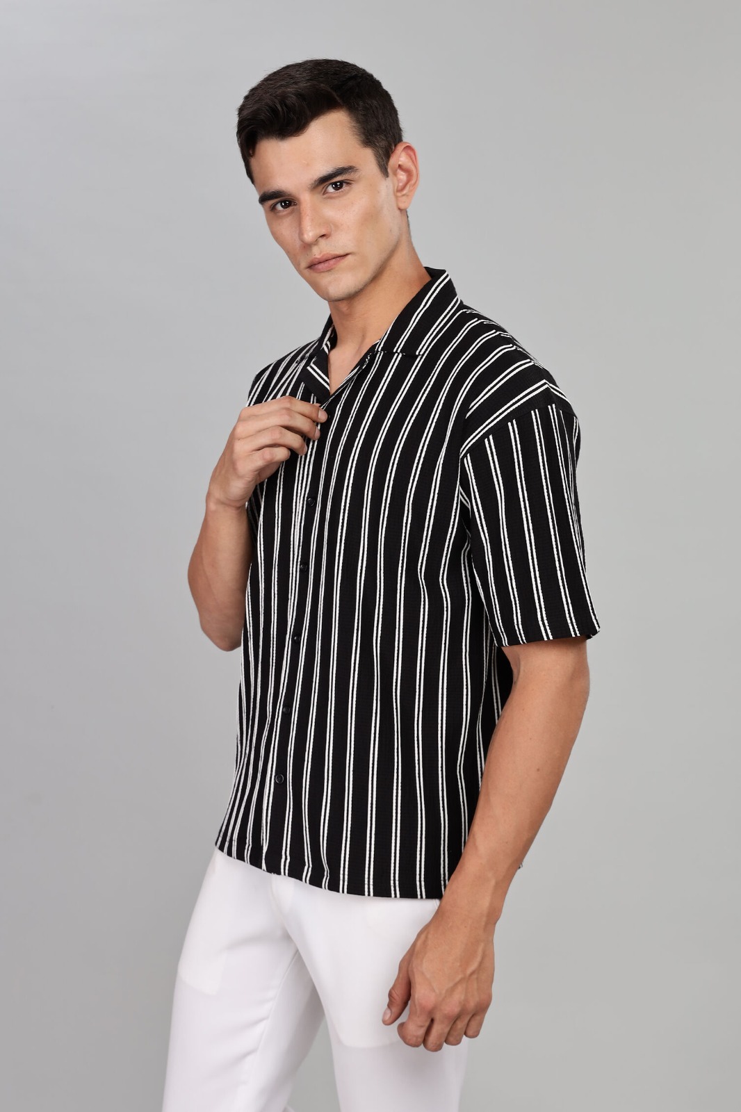 Black Shirt for Men: White Striped Casual Style