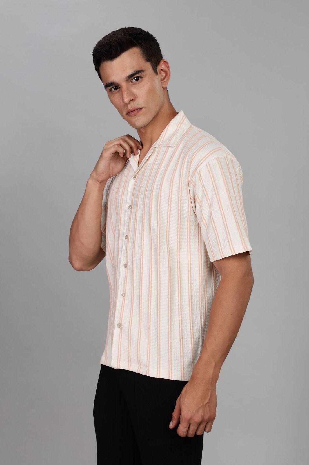 Best Shirts for Men: White Peach & Striped Casual Shirt