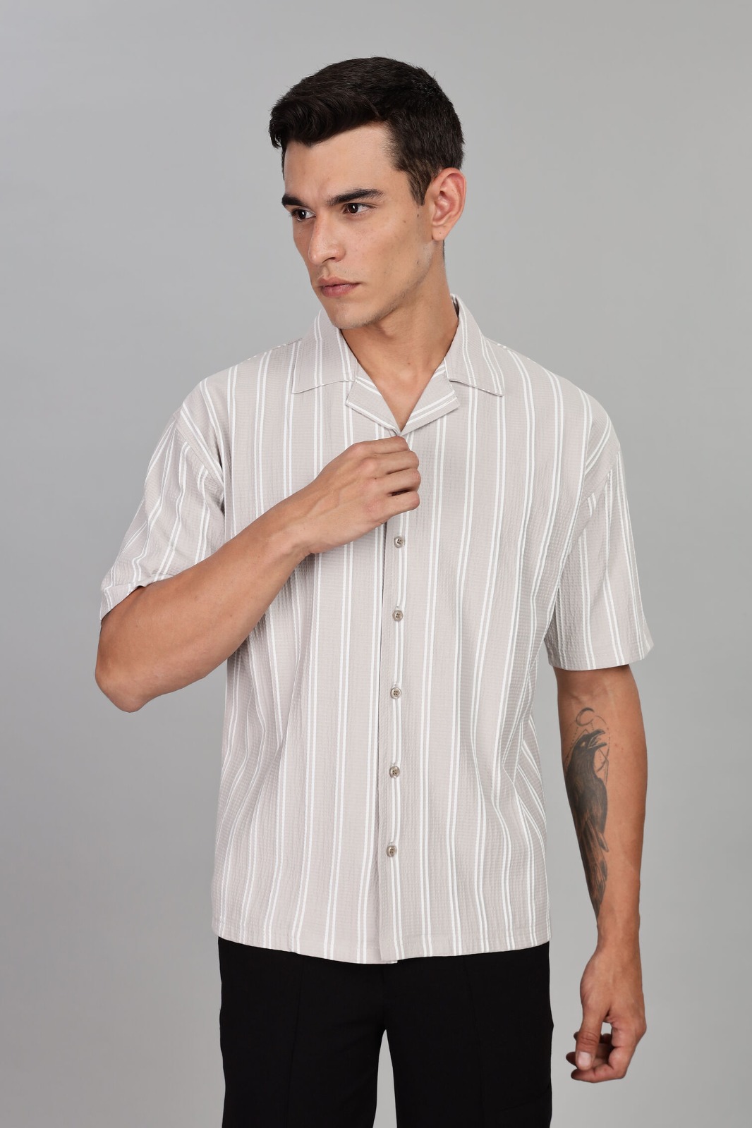 Stylish Shirt for Men: Grey & White Striped