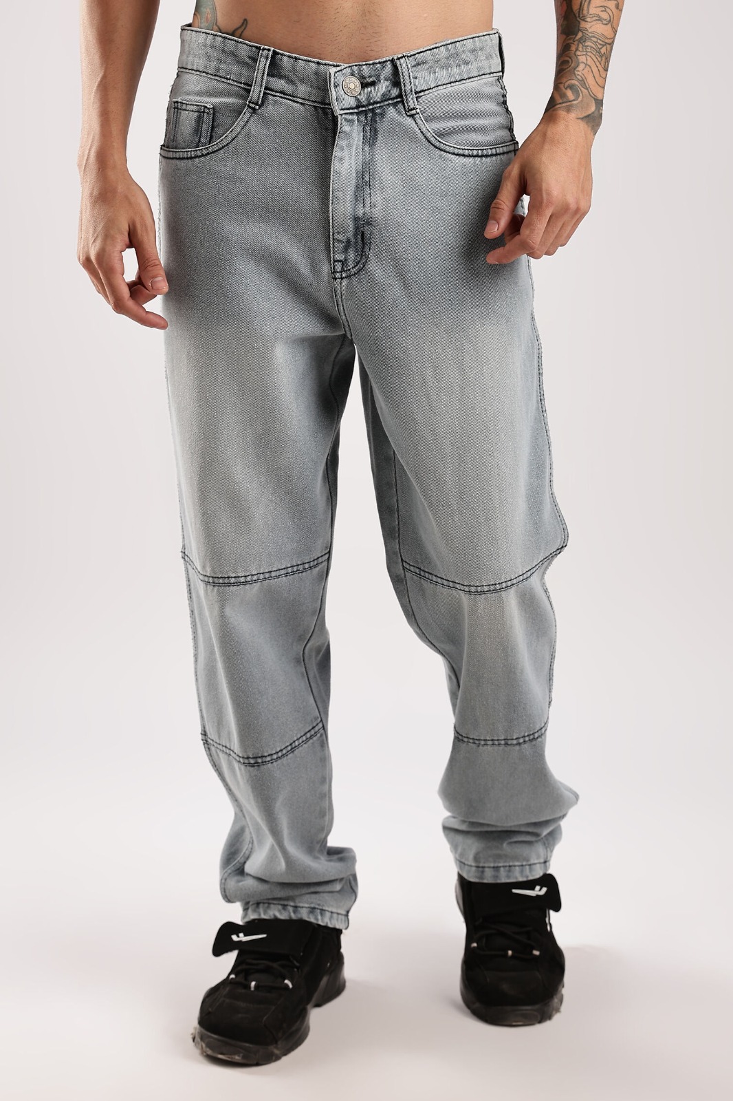 Baggy Jeans Pants for Men - Light Grey Wide-Leg Style
