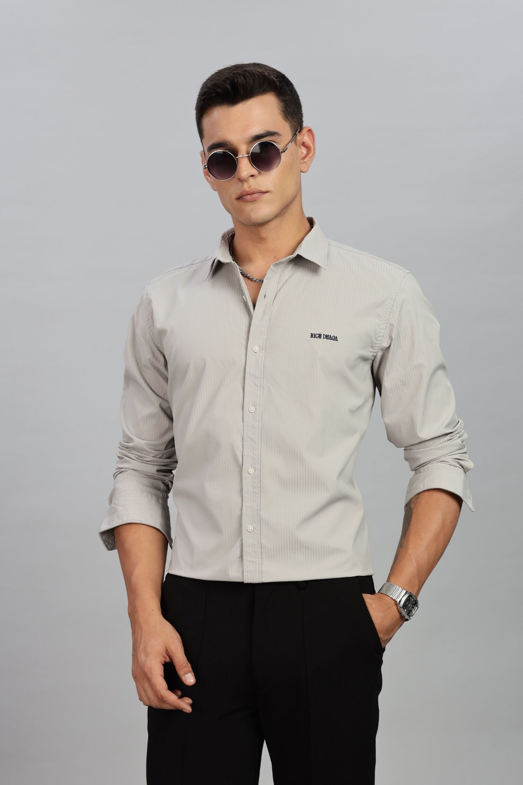 Branded Shirts for Men: Light Grey