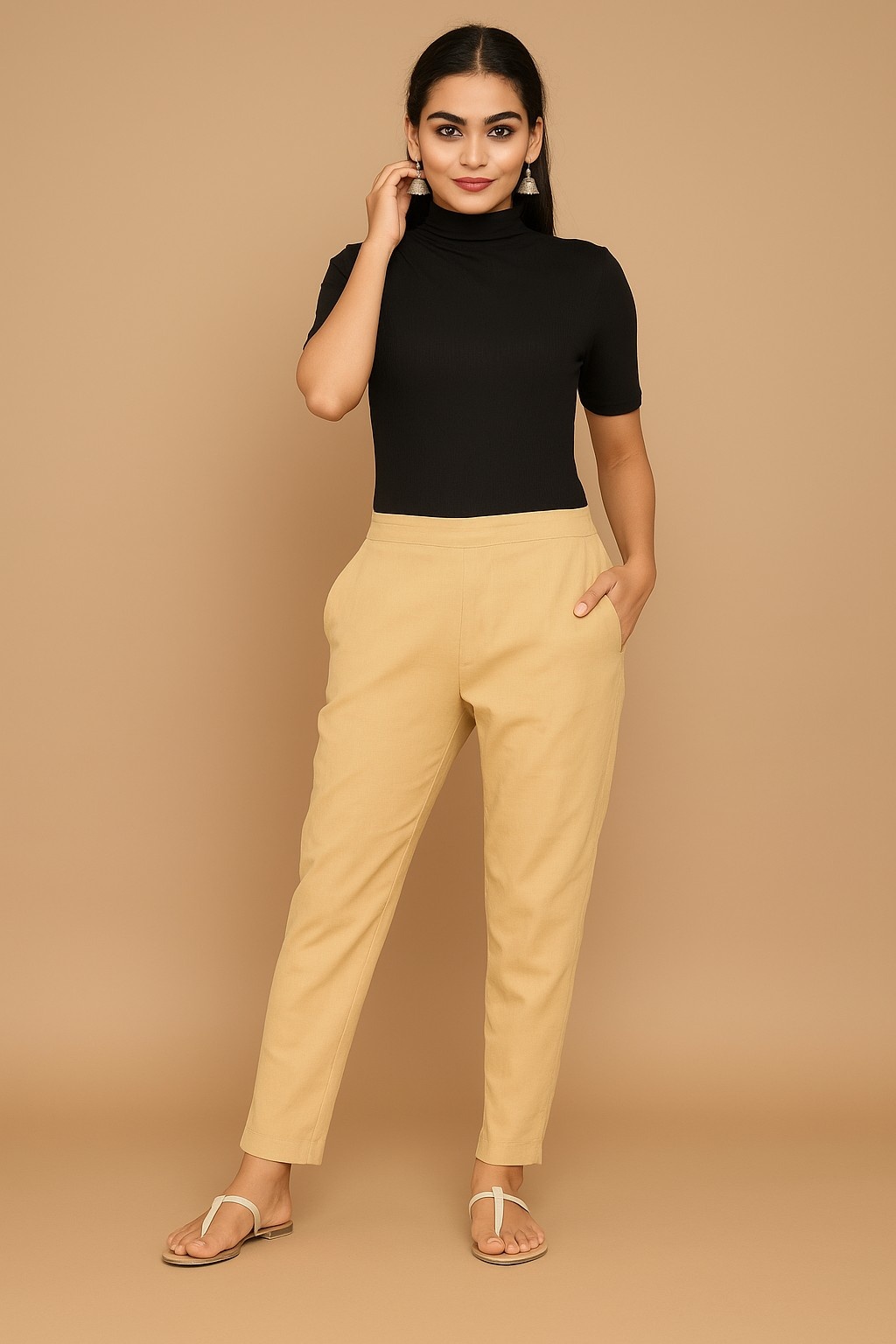 Trouser Pants for Women: Beige Tapered Elegance