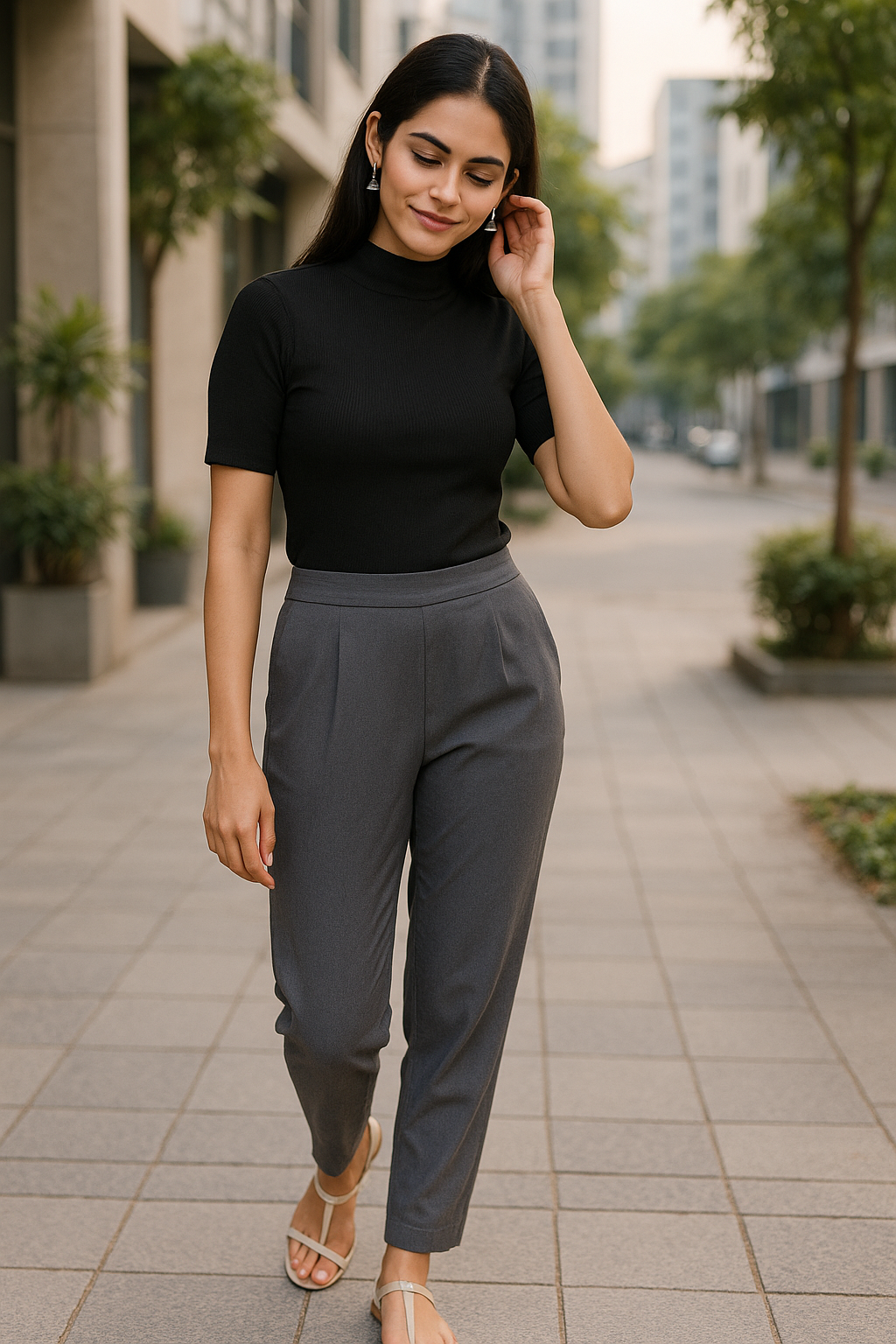 Trouser Pants for Women: Solid Grey Casual Style