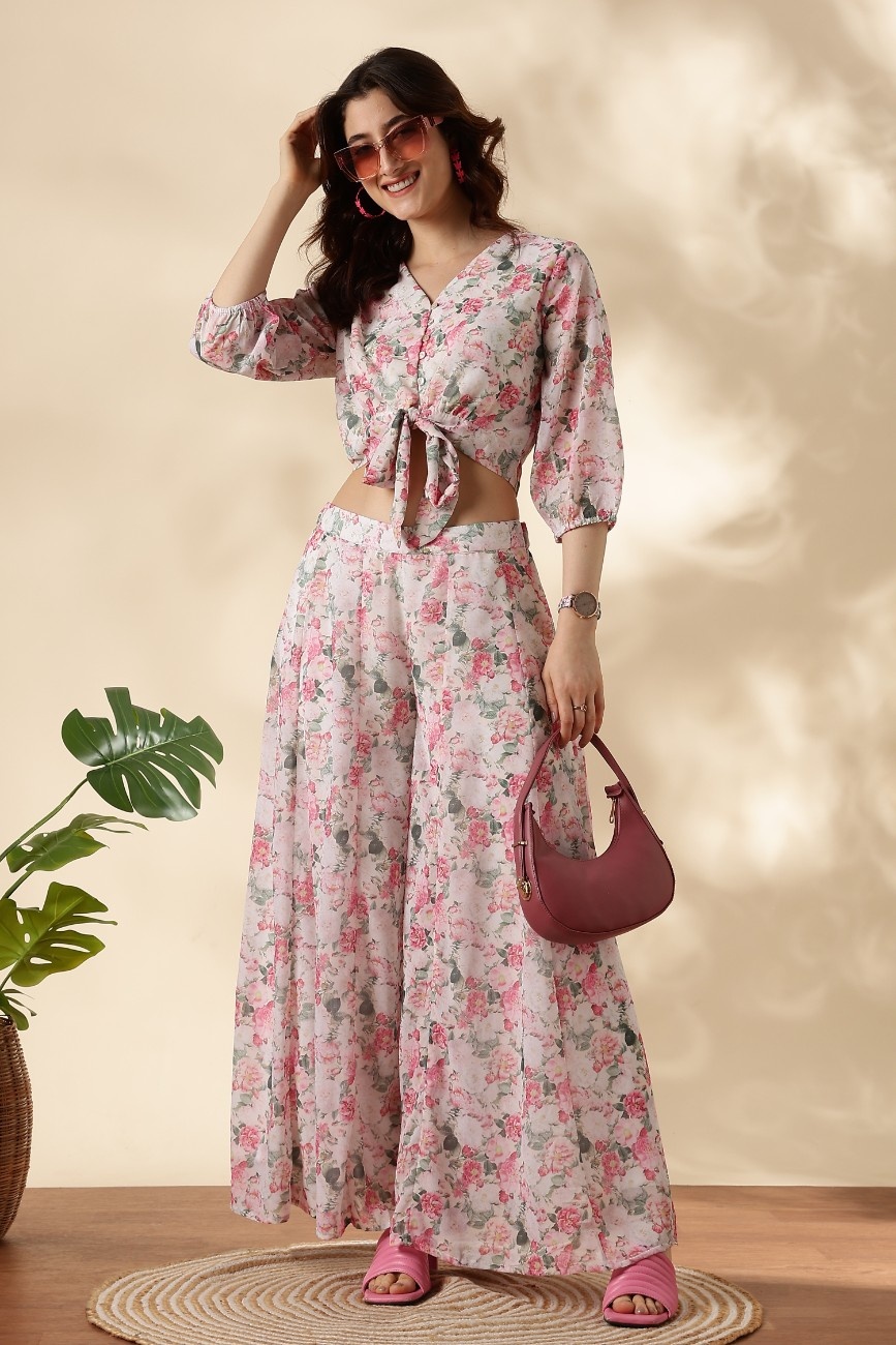 Pink Floral Printed Co-ord Set for Women