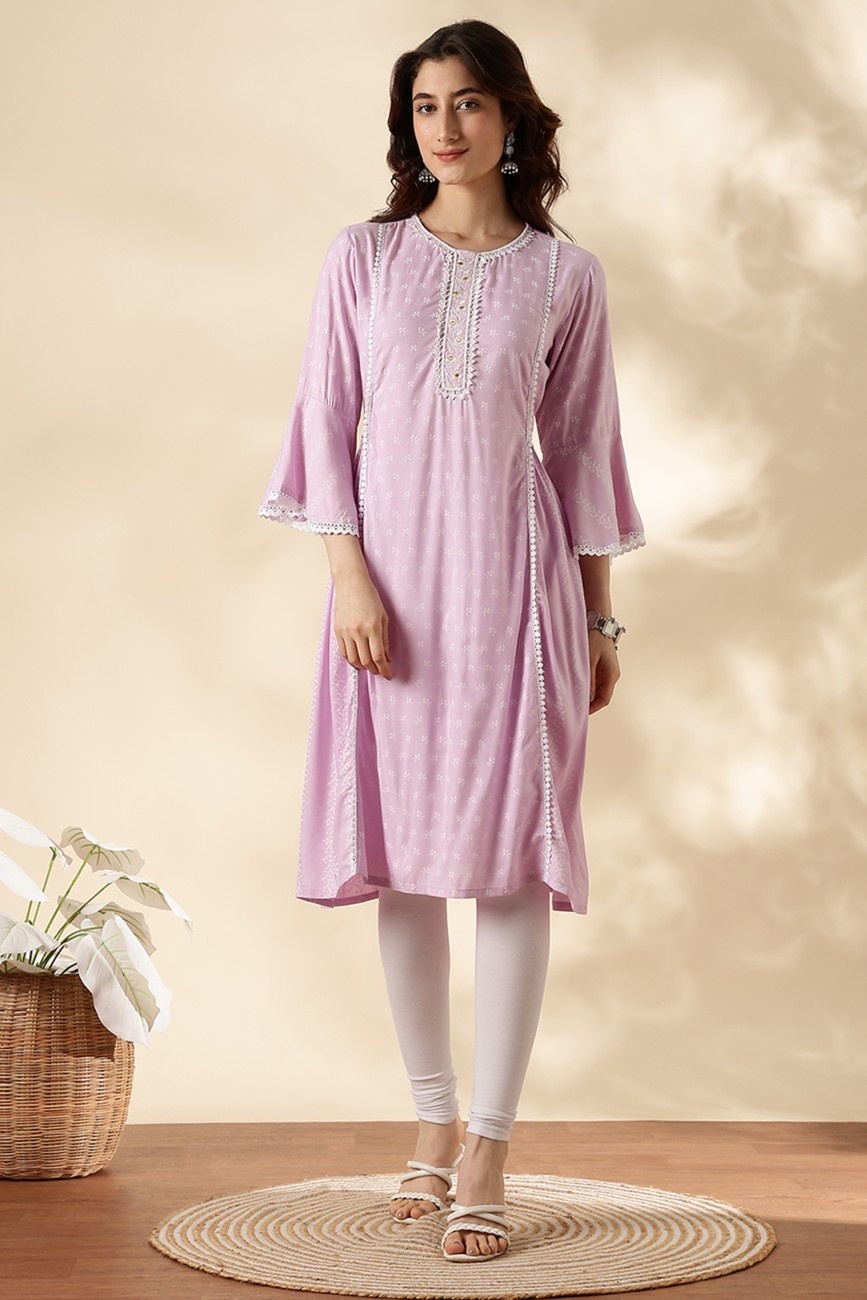 Women’s Lavender Flared Sleeve Kurta