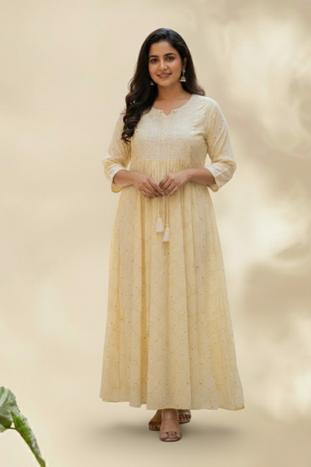  Lemon Yellow Embroidered Anarkali Dress
