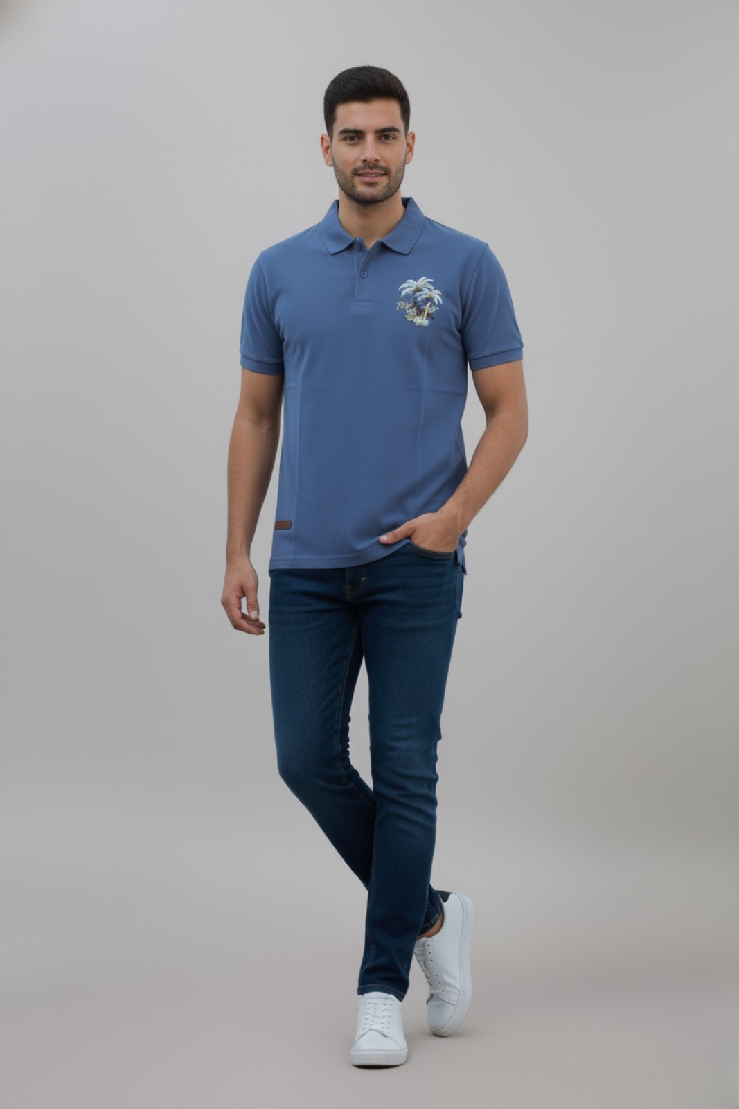 Men’s Palm Breeze Polo Tee – Sky Blue