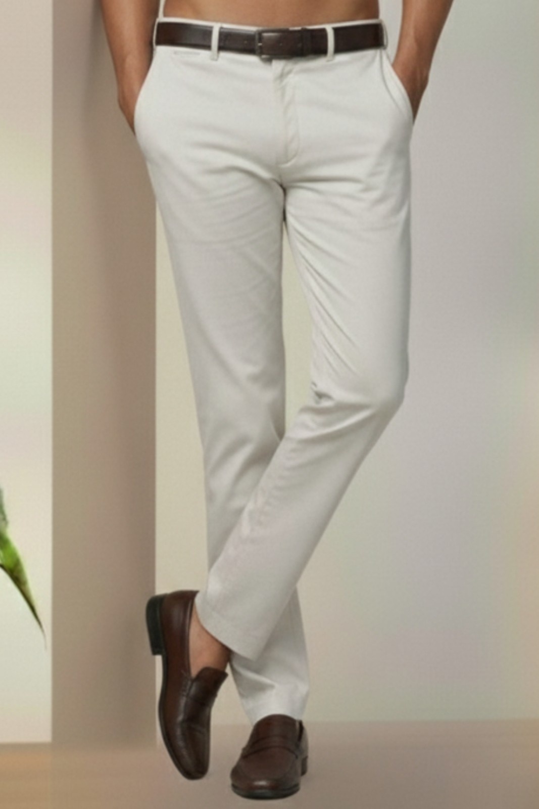 Men’s 4-Way Lycra Stretch Pants – Off White Slim Fit
