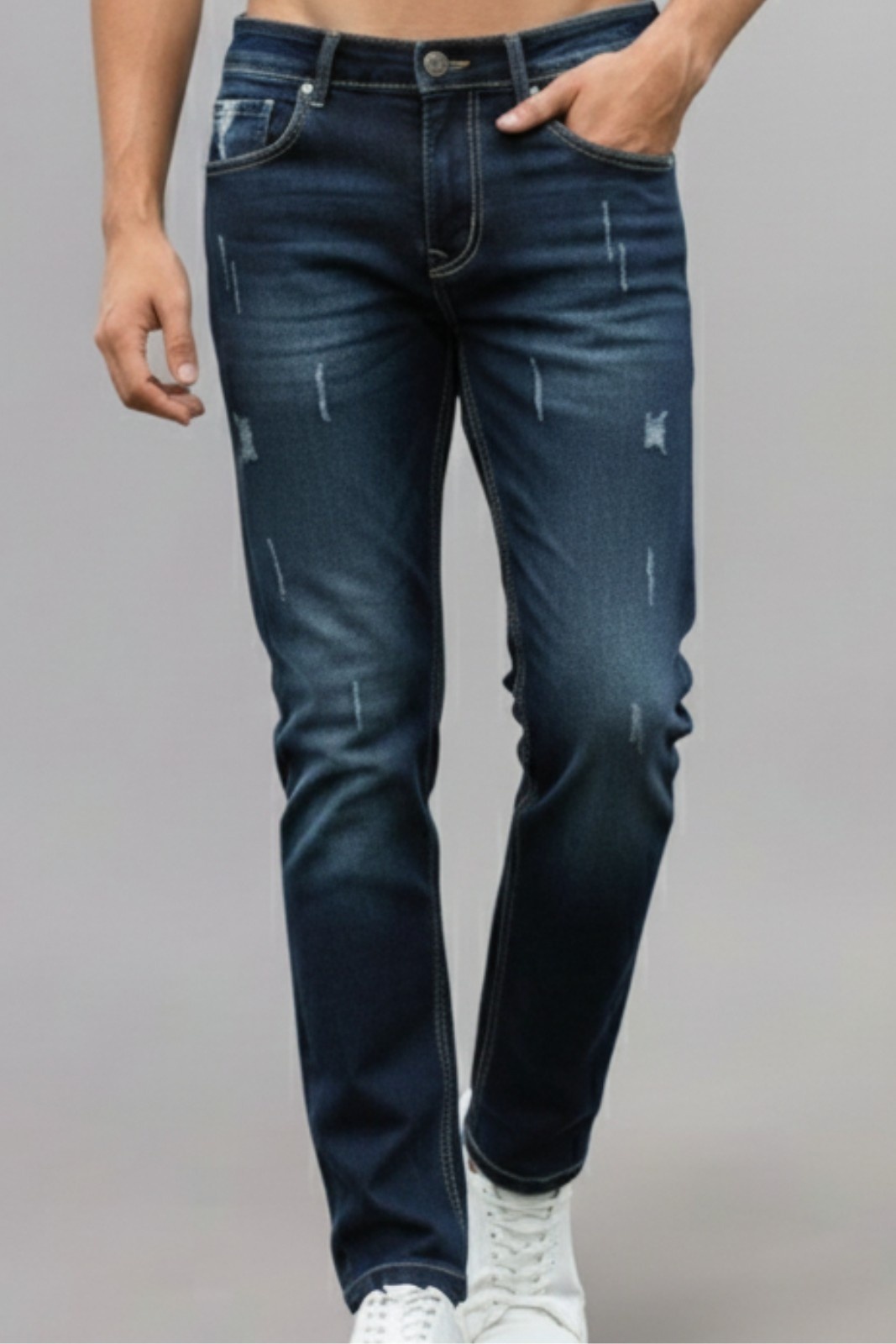 Men’s Monkey Wash Denim Jeans – Dark Blue Slim Fit