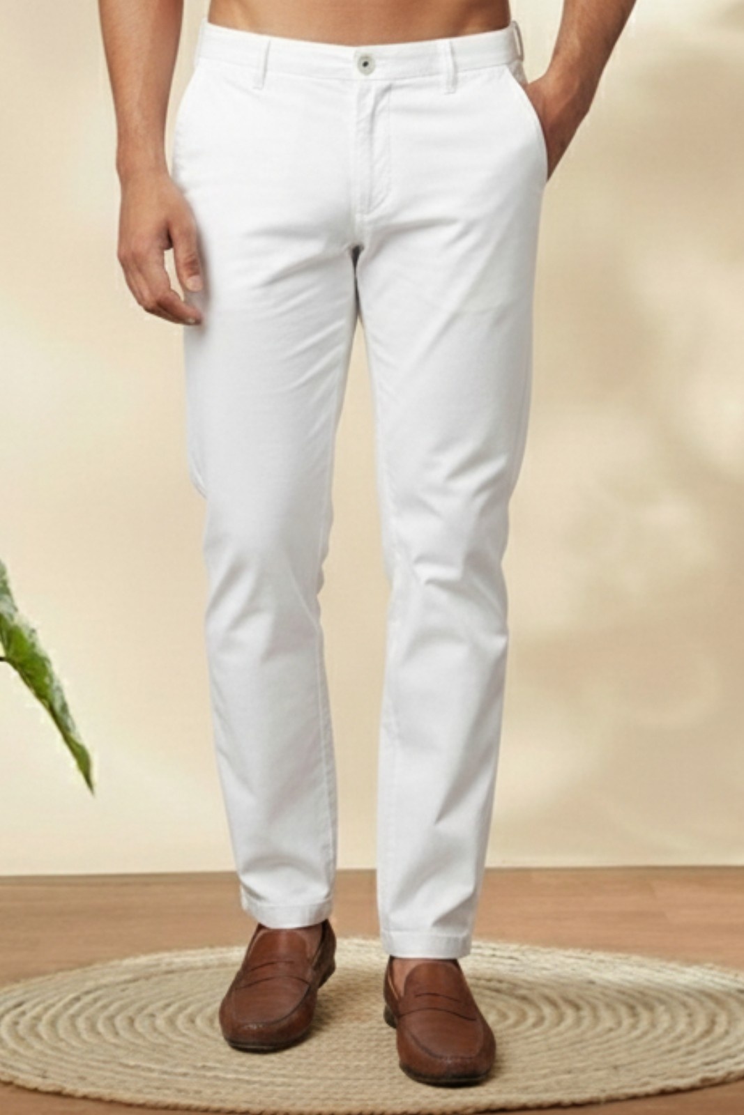 Men’s 4-Way Lycra Stretch Pants – Pure White Slim Fit